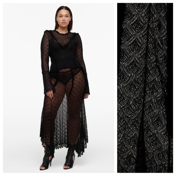 NWT. Zara Limited Edition Black Pointed Pointelle Midi Skirt. - Picture 2 of 9